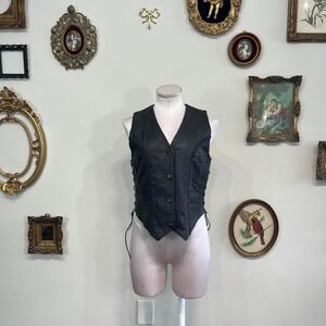 Vintage Black Leather Lace-Up Vest – Biker Western Fitted Waistcoat